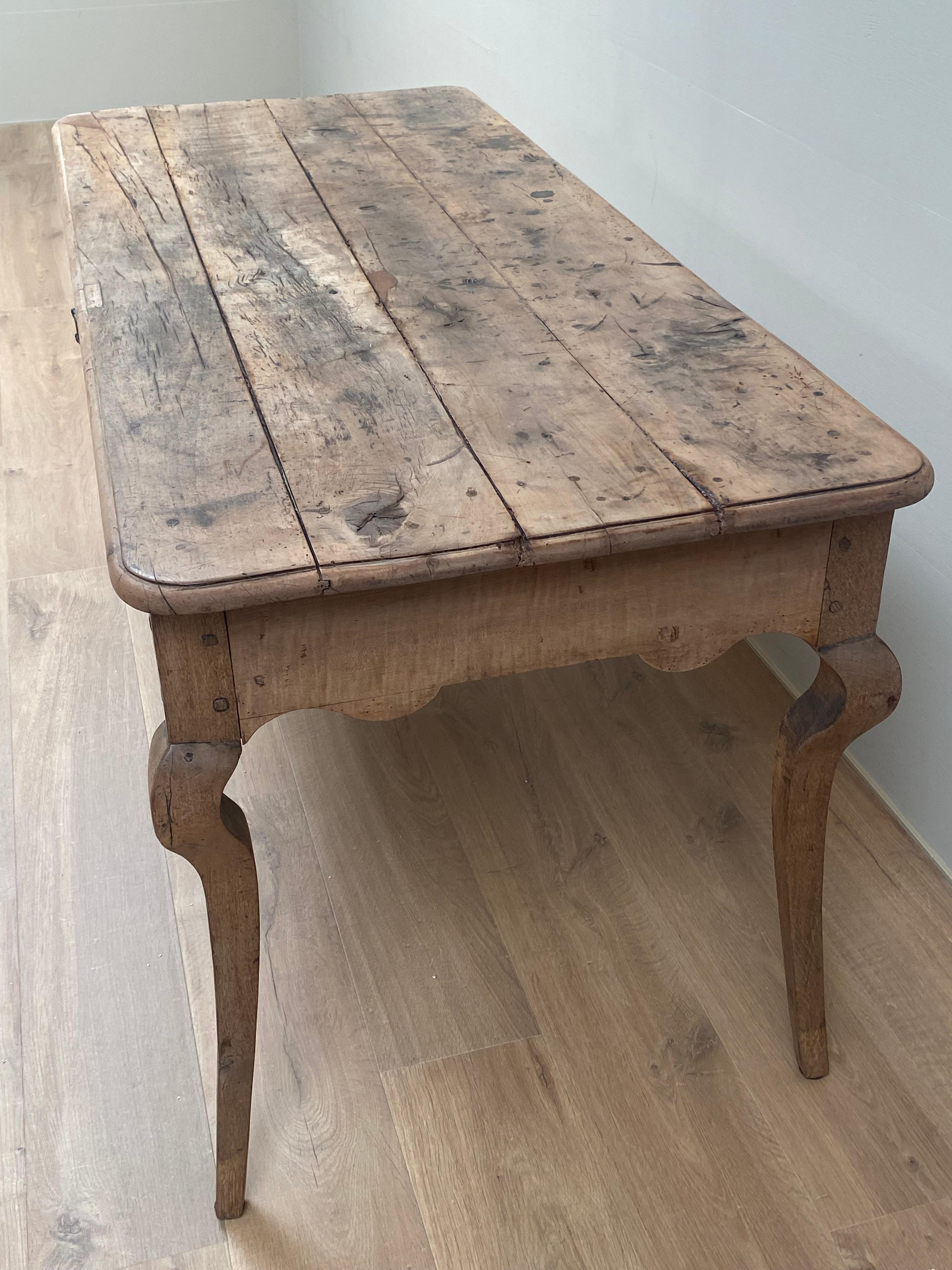 Early 19th Century Rustic Antique French Rectangular Table in Oak and Walnut