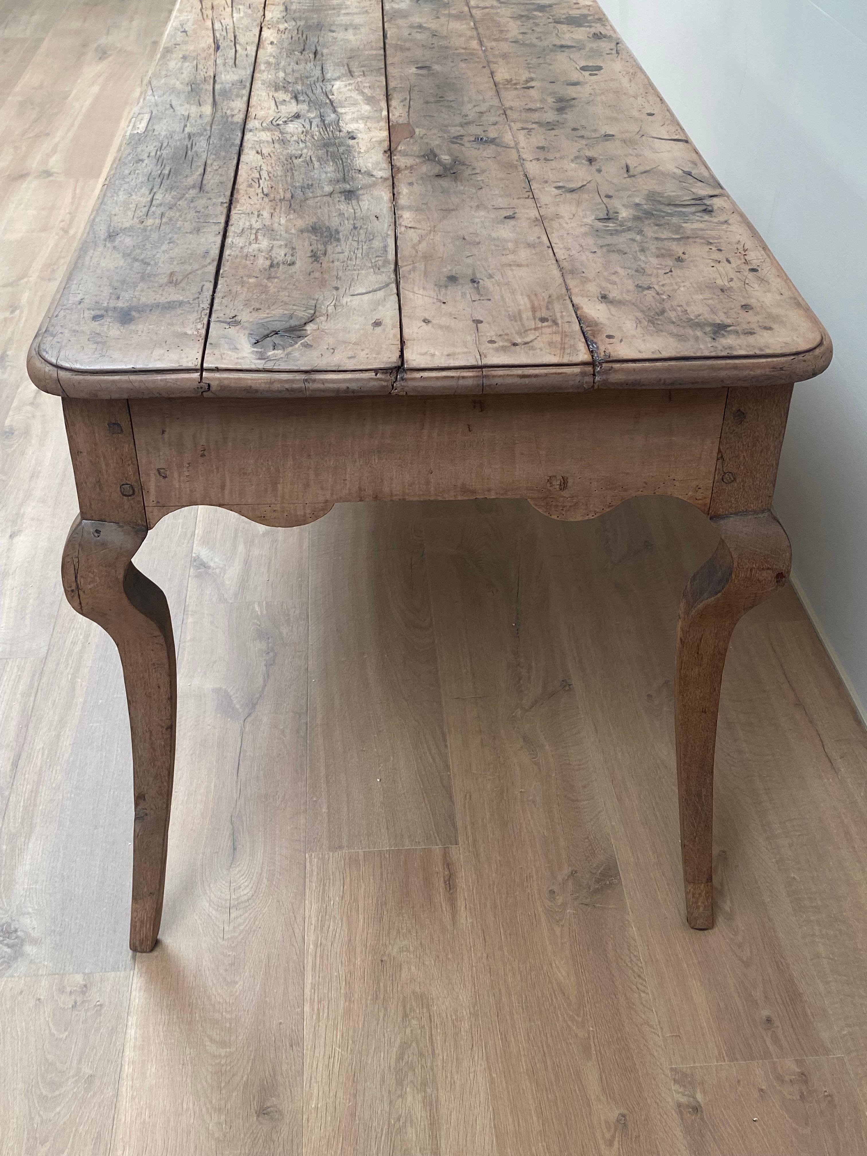 Rustic Antique French Rectangular Table in Oak and Walnut 1