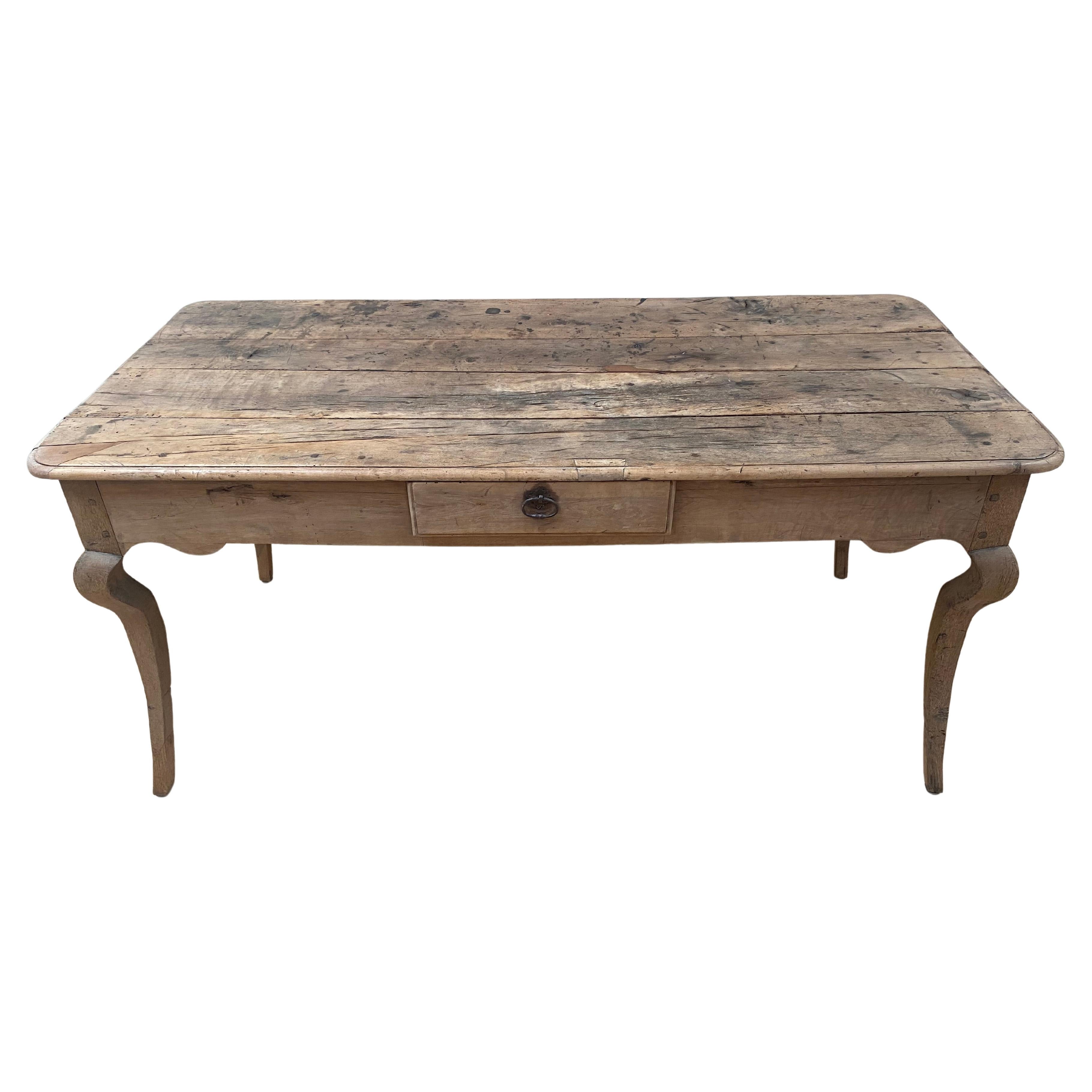 Rustic Antique French Rectangular Table in Oak and Walnut