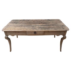 Rustic Antique French Rectangular Table in Oak and Walnut