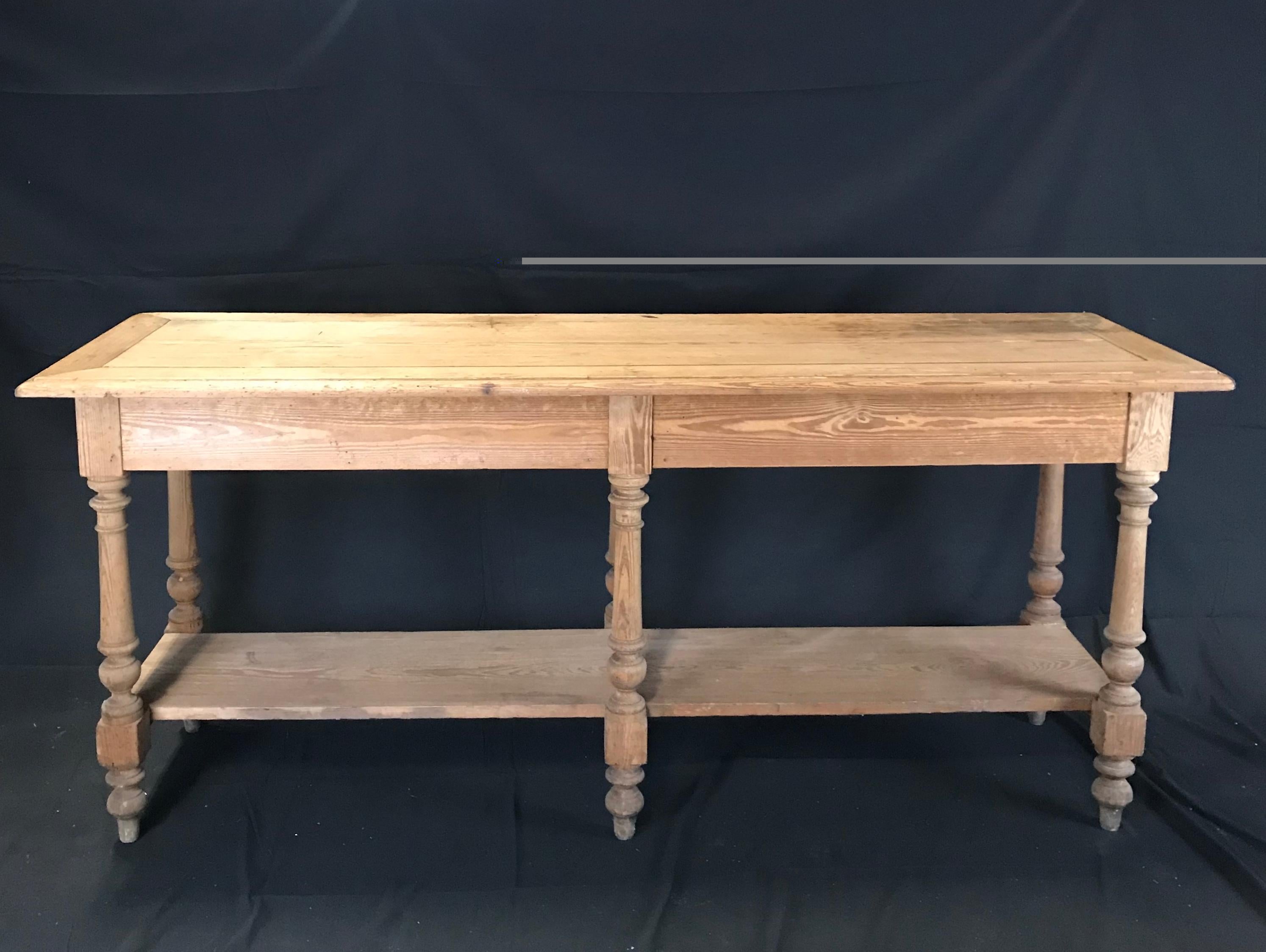 19th Century Rustic Antique French Scrubbed Pine Sideboard Sofa Table or Credenza