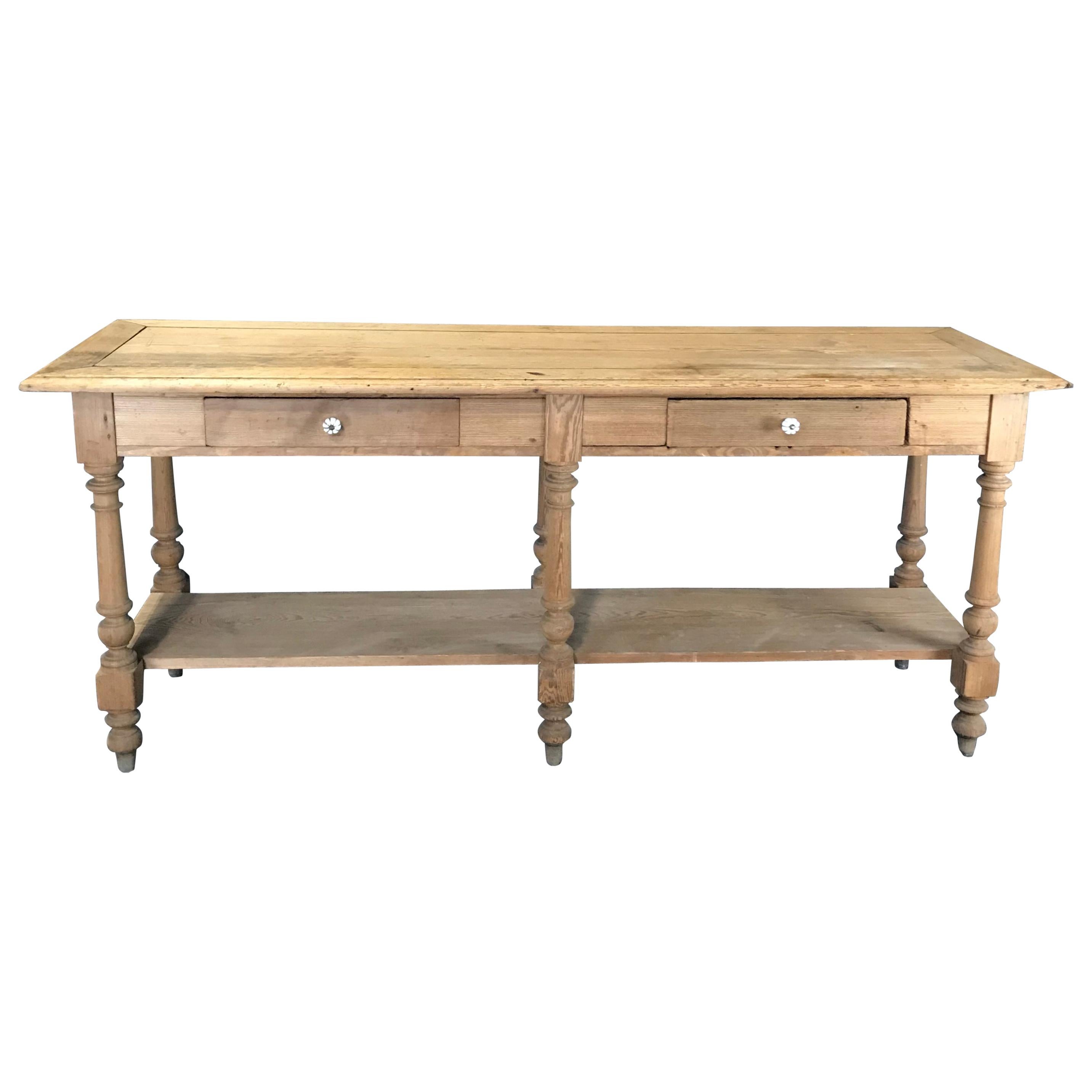 Rustic Antique French Scrubbed Pine Sideboard Sofa Table or Credenza