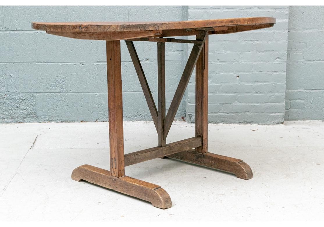 Wood Rustic Antique French Tilt Top Vintner’s Table For Sale