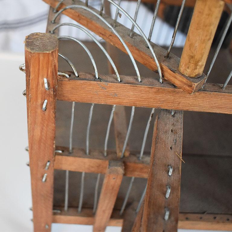 Rustic Antique French Wood and Metal Pagoda Domed Birdcage, 1900s In Good Condition For Sale In Oklahoma City, OK