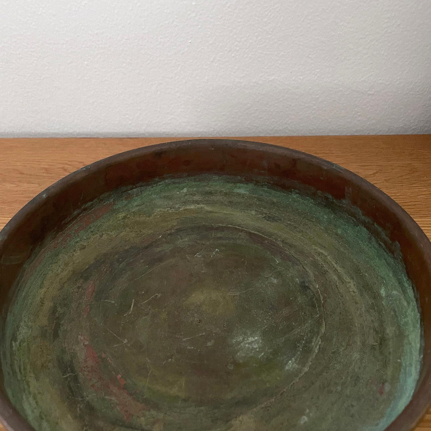 Rustic Antique Green Copper Tray For Sale 1