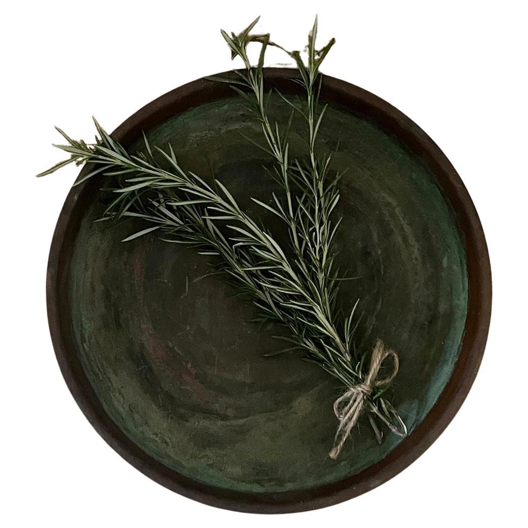 Rustic Antique Green Copper Tray For Sale