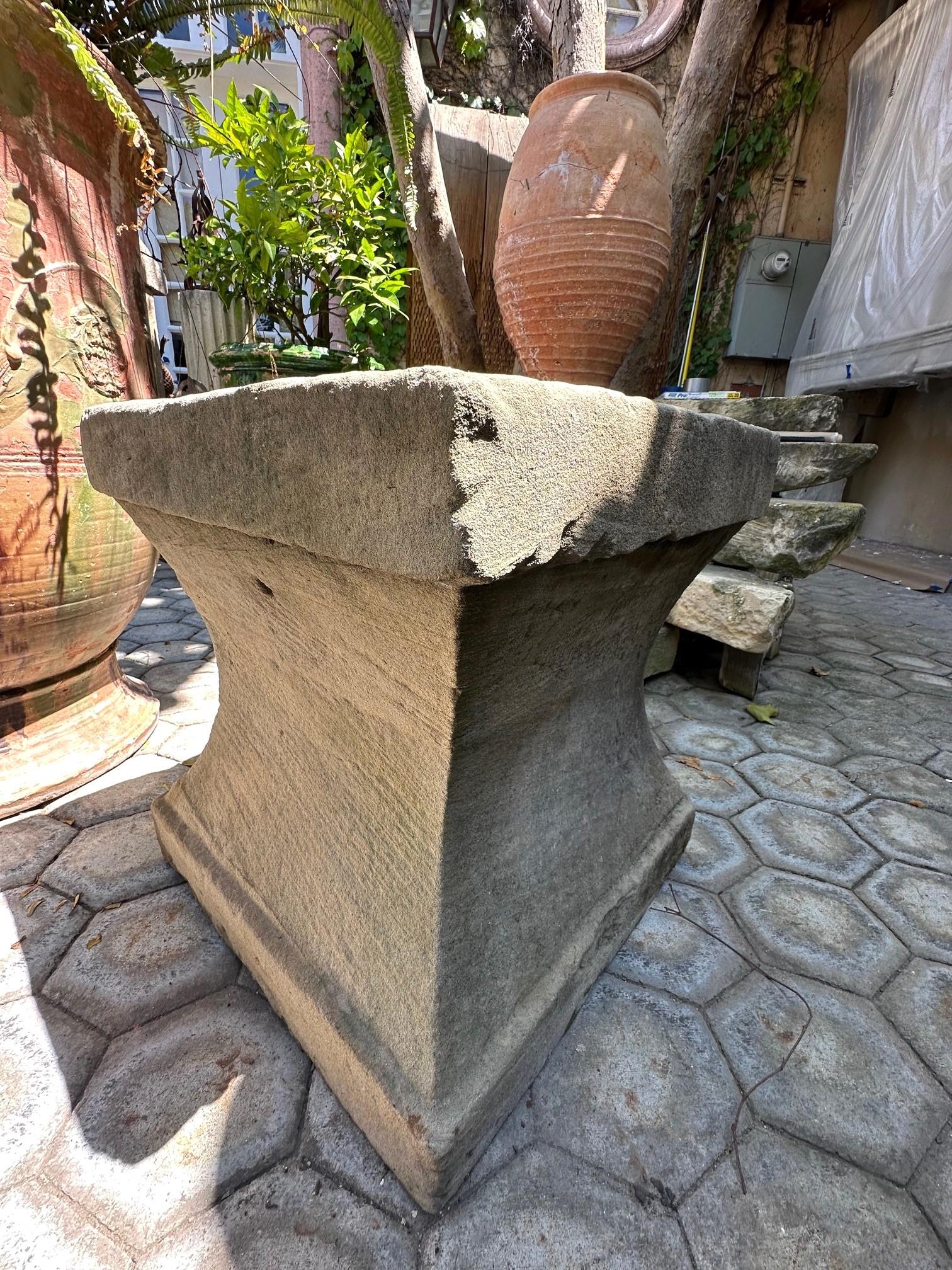 Rustic Antique Hand Carved Stone Birdbath Center Fountain Basin Sink Container For Sale 4