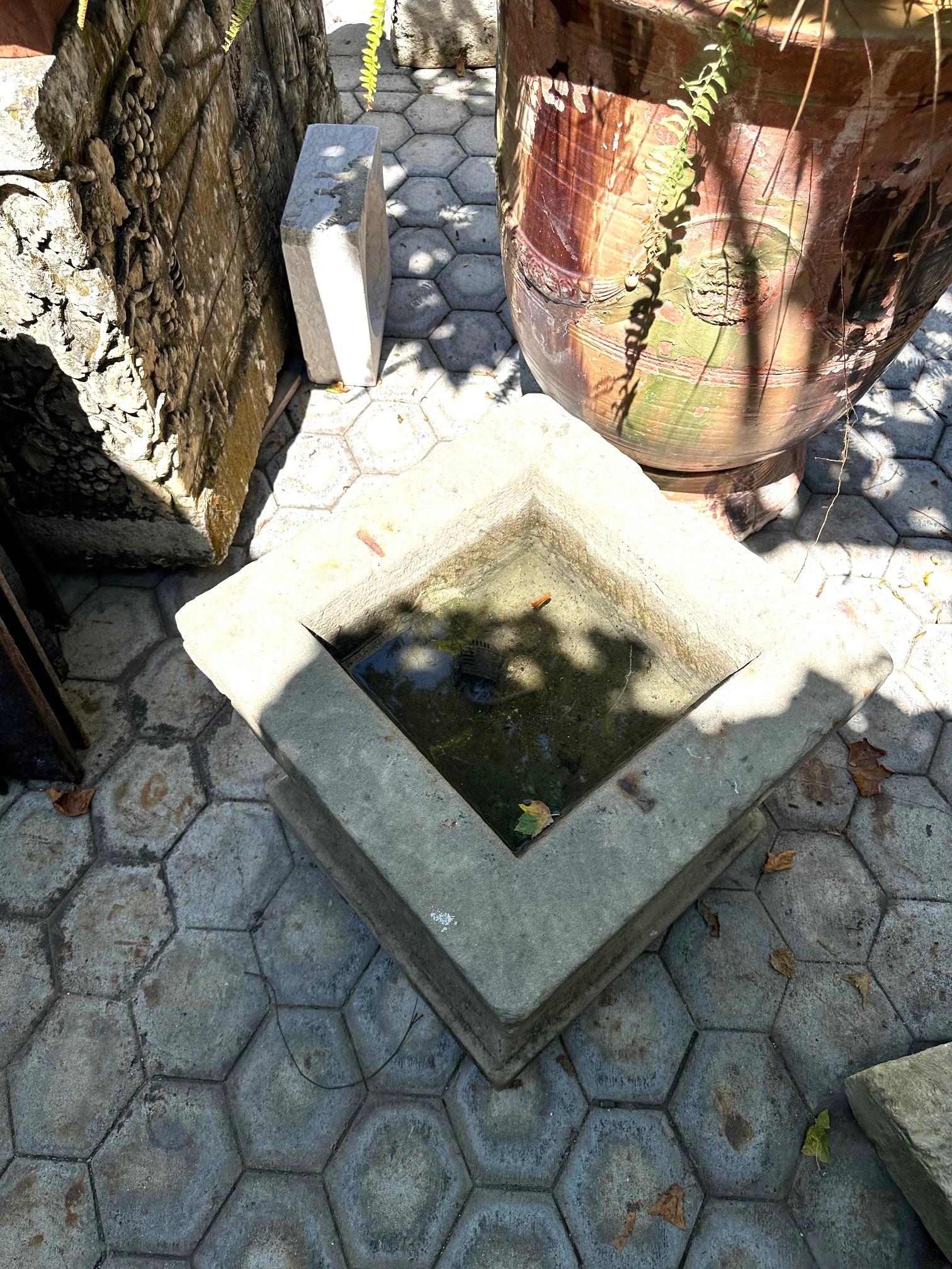 Rustic Antique Hand Carved Stone Birdbath Center Fountain Basin Sink Container For Sale 6