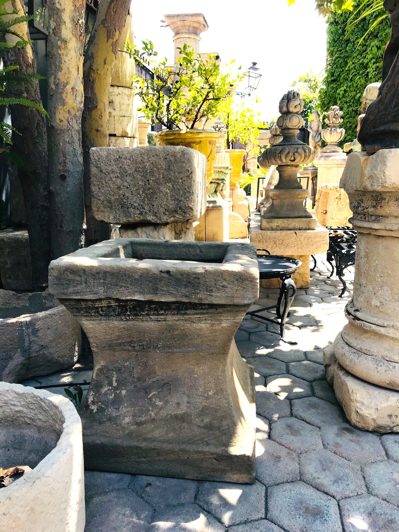 French Rustic Antique Hand Carved Stone Birdbath Center Fountain Basin Sink Container For Sale