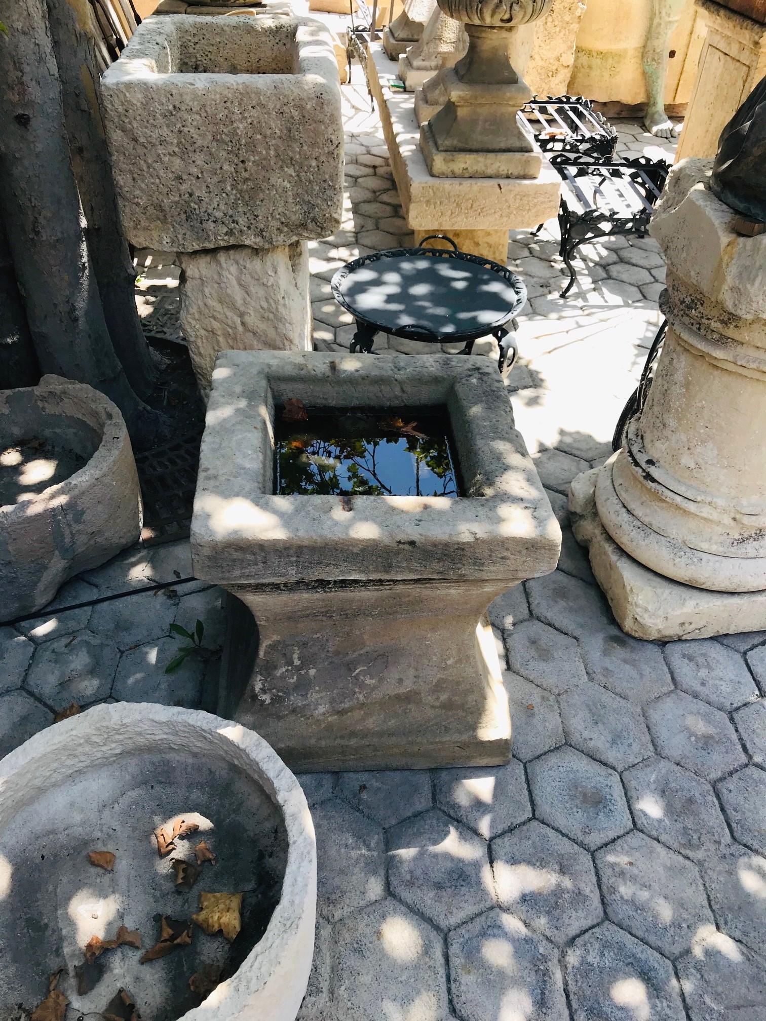 Hand-Carved Rustic Antique Hand Carved Stone Birdbath Center Fountain Basin Sink Container For Sale