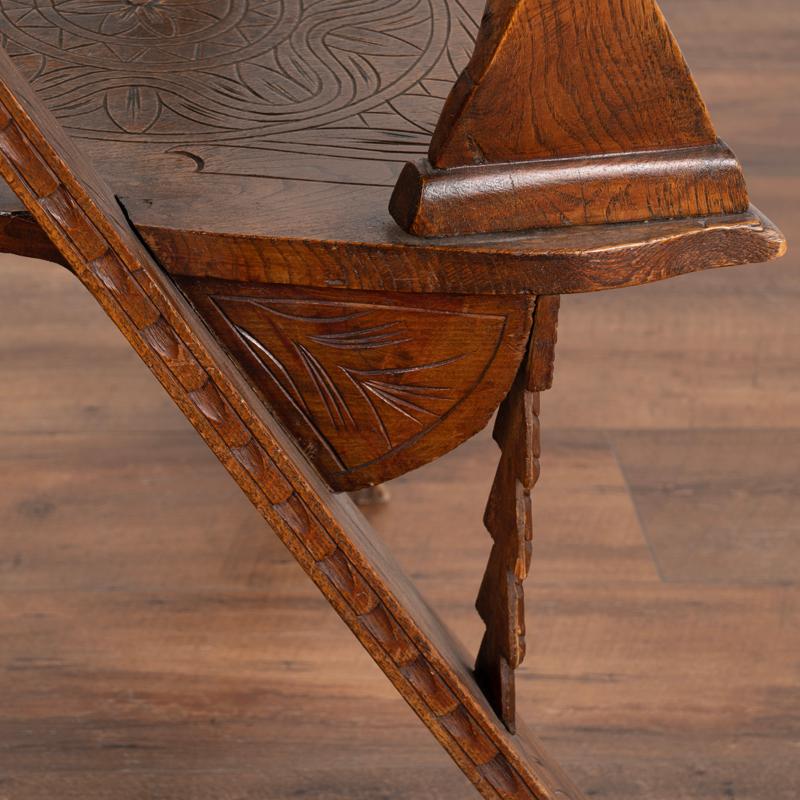 Rustic Antique Hand-Carved Tri Leg Chair For Sale 4