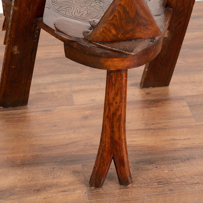 Rustic Antique Hand-Carved Tri Leg Chair For Sale 6