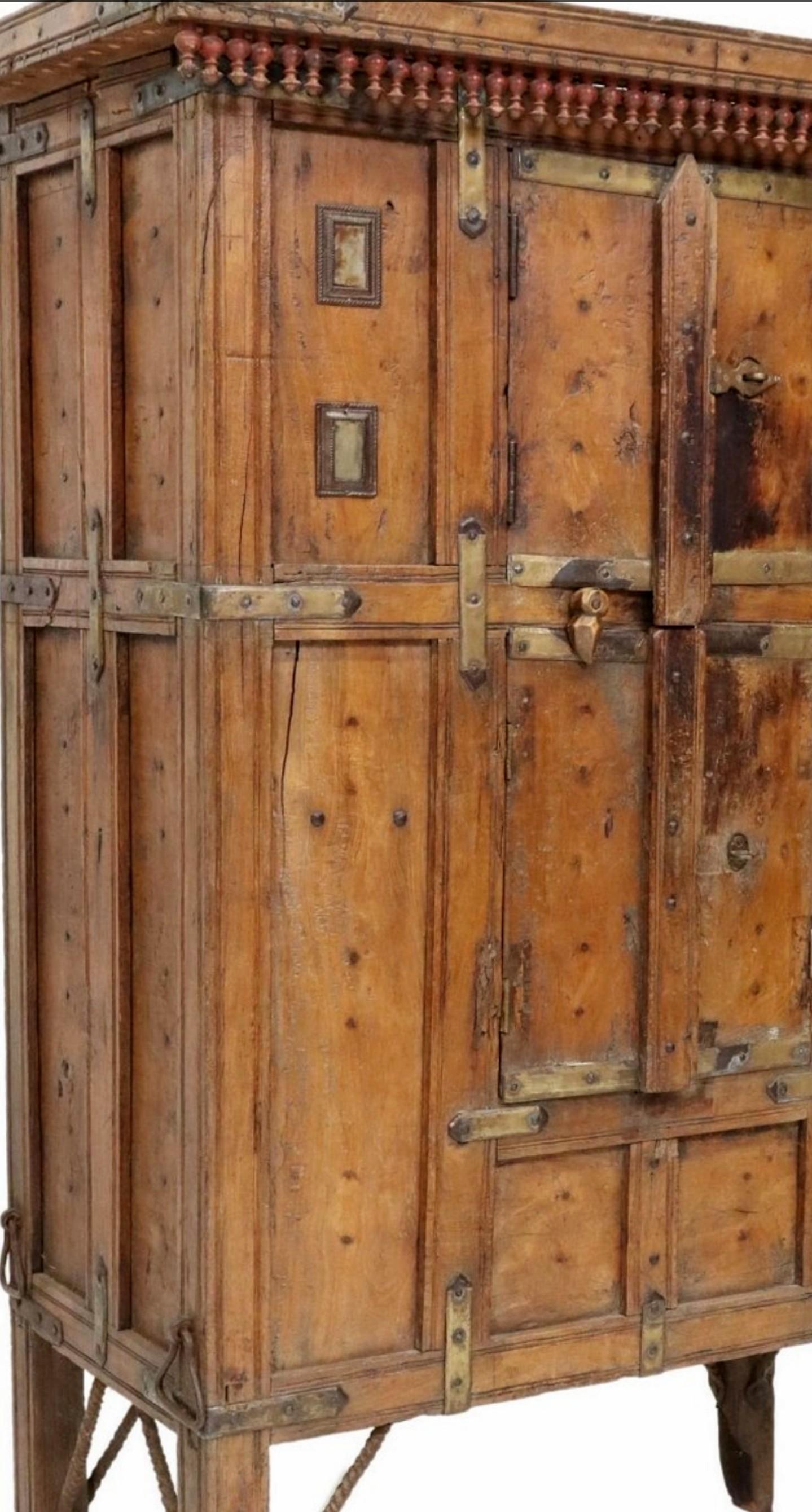 Hand-Crafted Rustic Antique India Cabinet For Sale