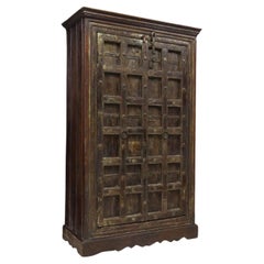 Rustic Antique India Iron Mounted Wood Two Door Cabinet