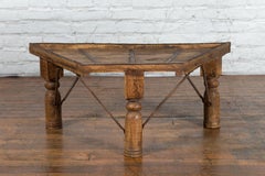 Rustic Antique Indian 19th Century Trapezoidal Coffee Table with Metal Accents
