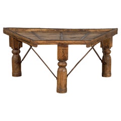 Rustic Antique Indian 19th Century Trapezoidal Coffee Table with Metal Accents