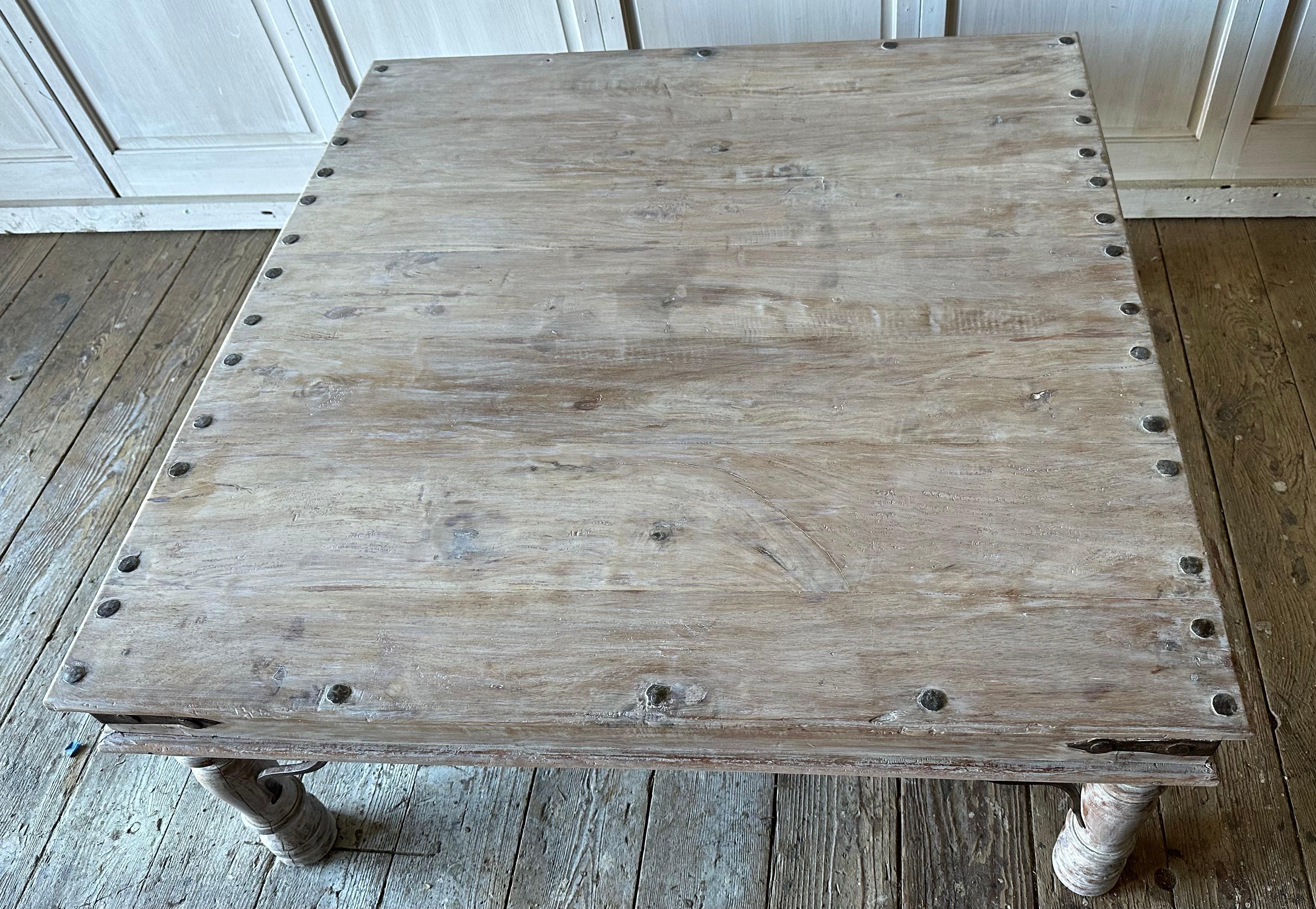 Rustic Antique Indian White Washed Coffee Table with Baluster Legs In Good Condition For Sale In Sheffield, MA
