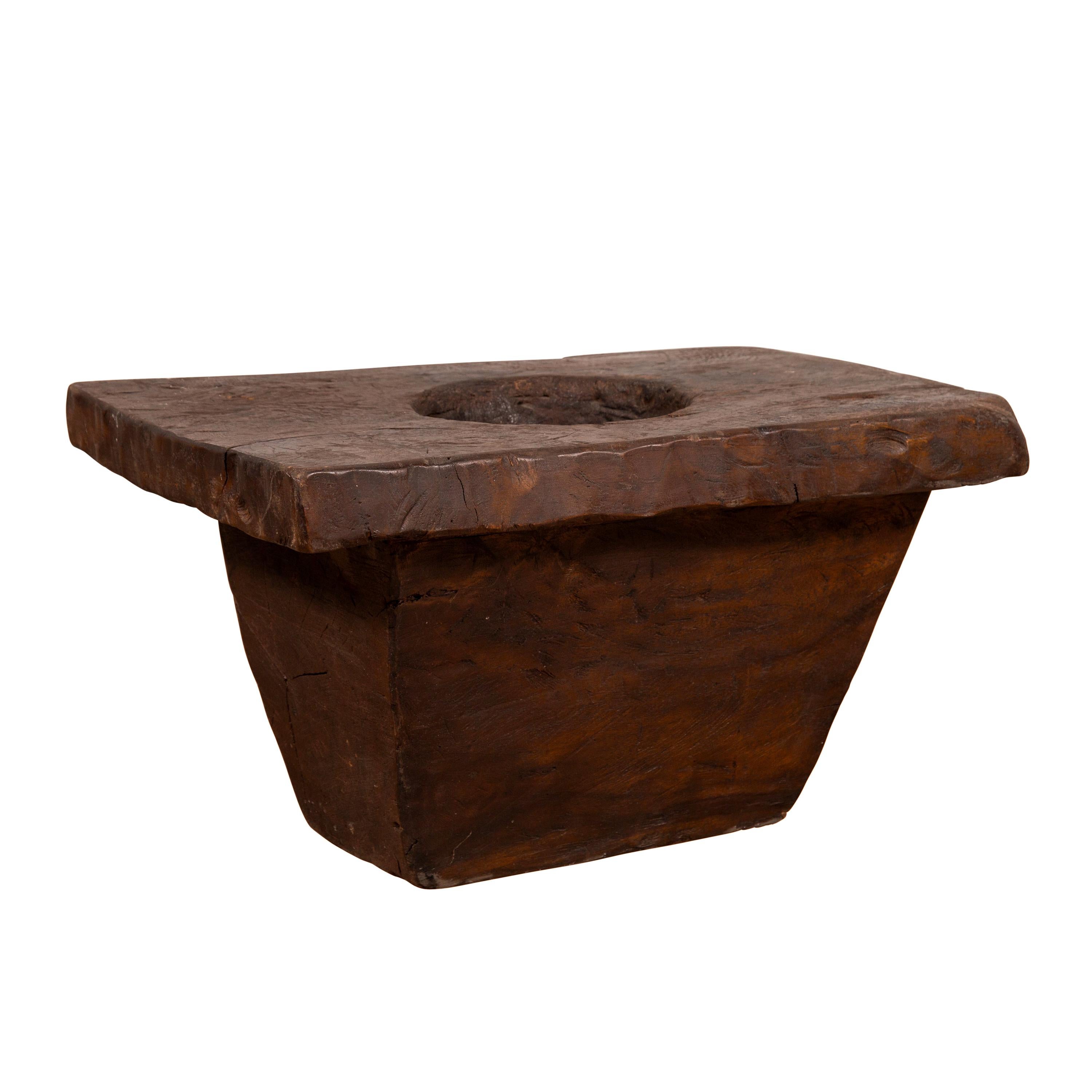 Rustic Antique Indonesian Brown Wooden Planter from the Early 20th Century For Sale