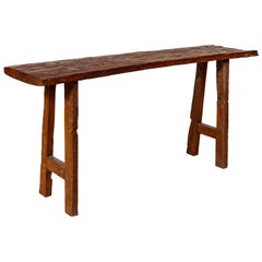 Rustic Antique Indonesian Console Table with Distressed Wood and A Frame Base