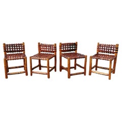 Rustic Antique Italian Woven Dining Chairs, 1900s, Set of 4