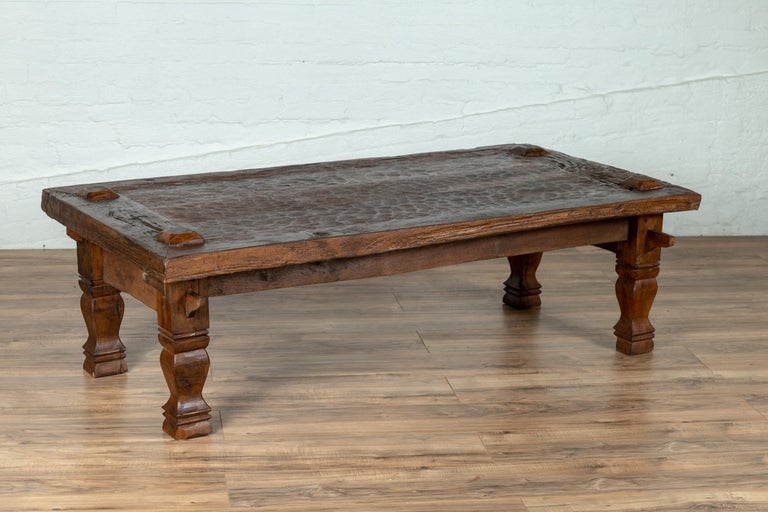 Rustic Antique Javanese Teak Coffee Table with Textured ...