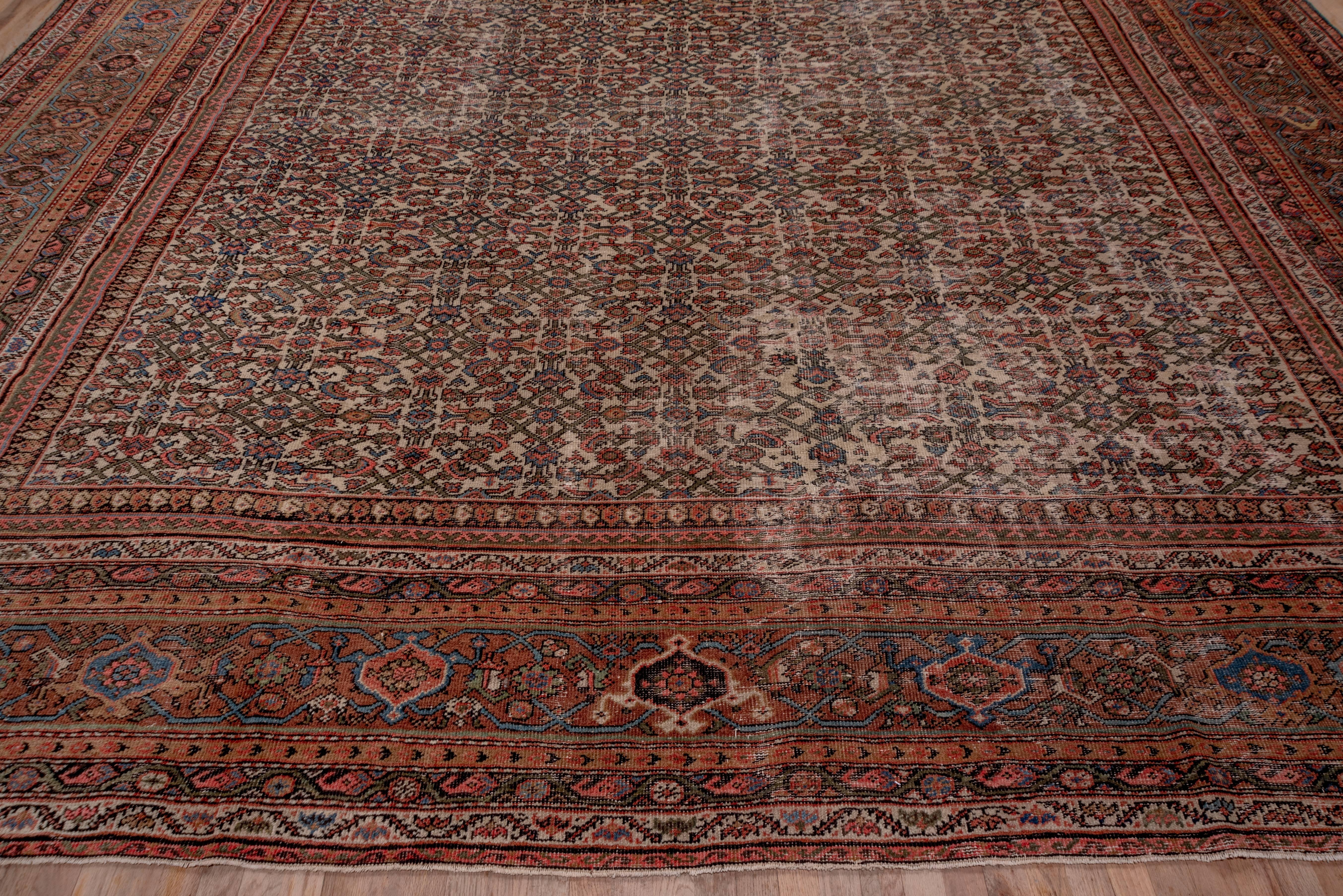 Rustic Antique Mahal Carpet In Excellent Condition For Sale In New York, NY