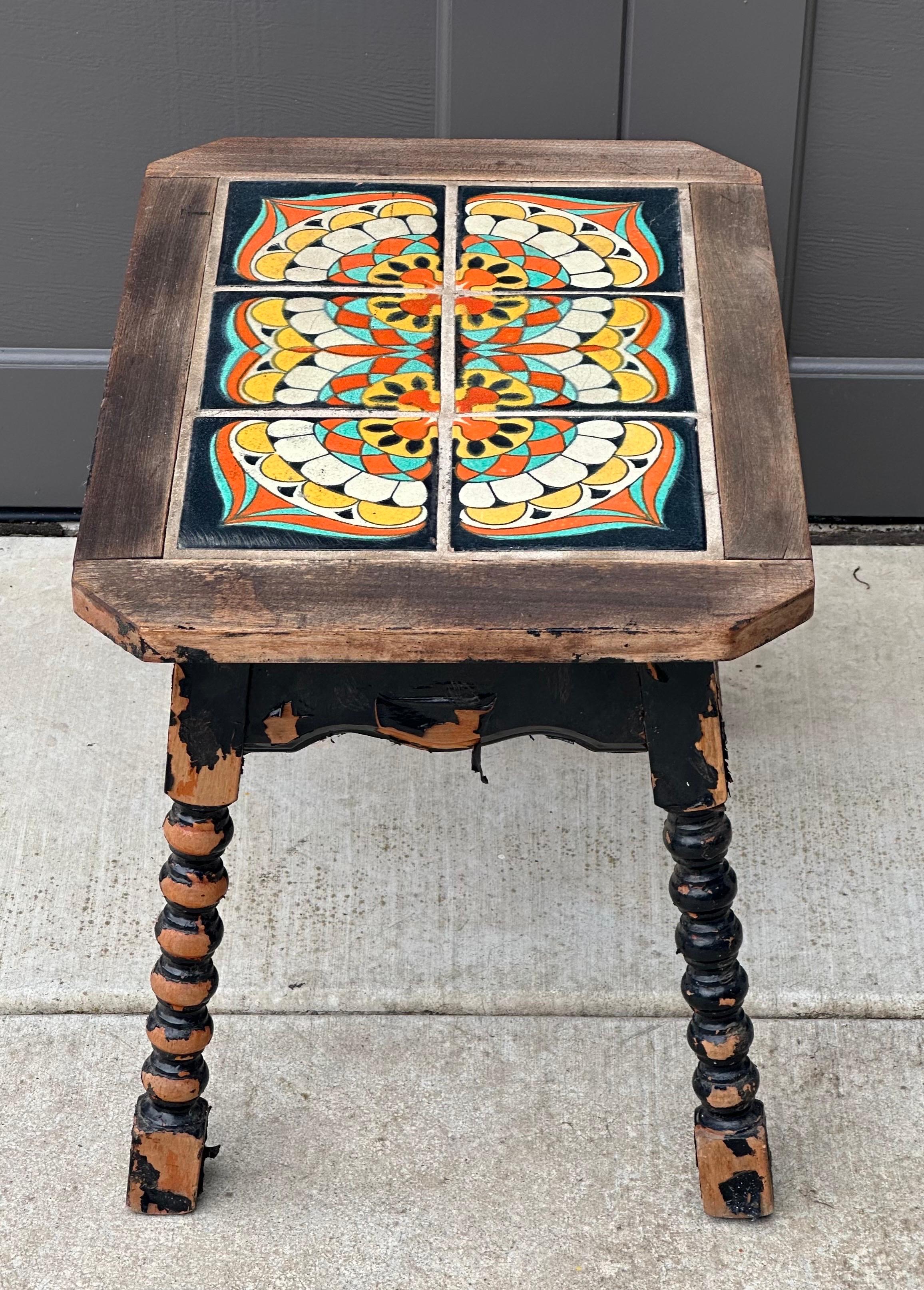 Rustic Antique Monterey Turned Wood End Table For Sale 4