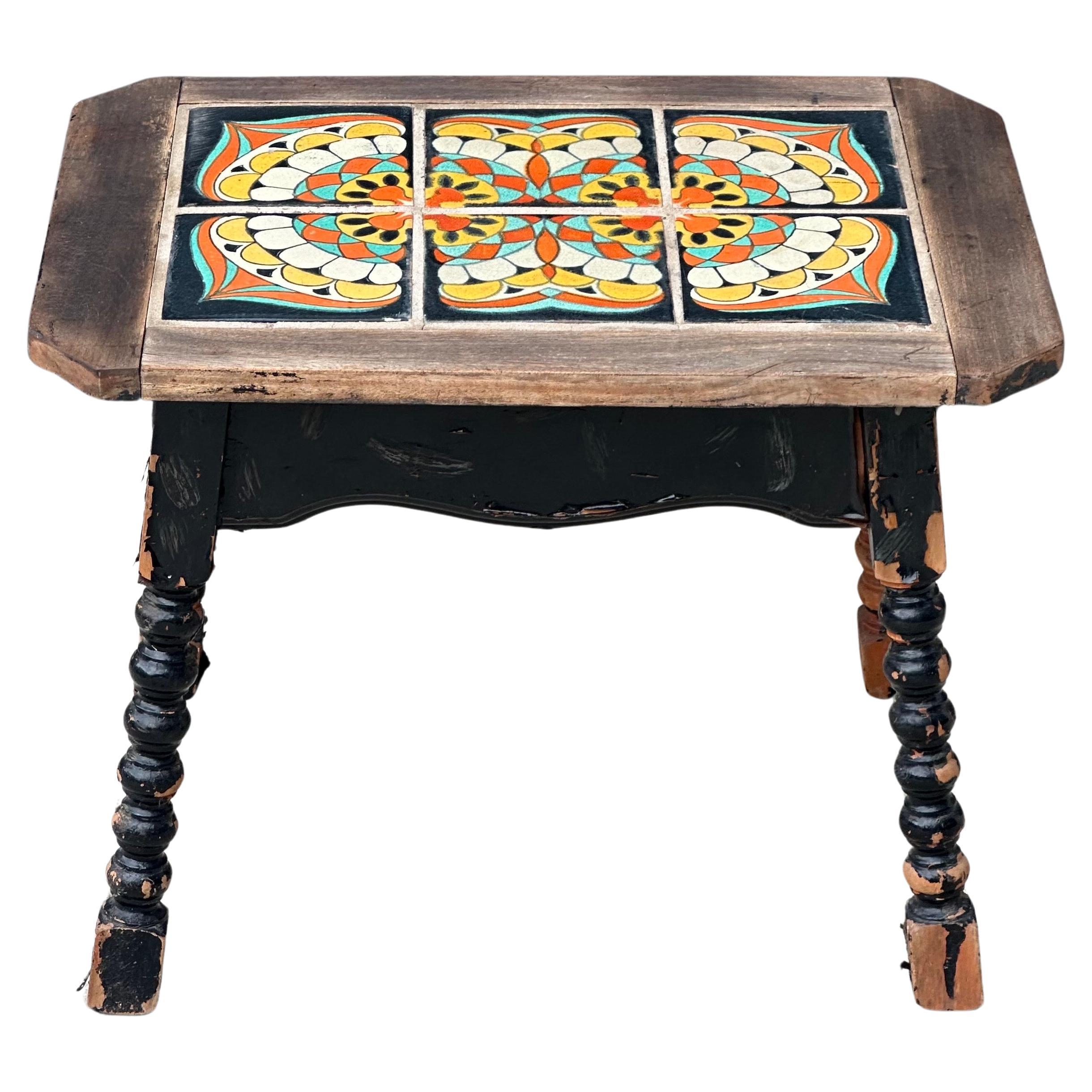Rancho Monterey Rustic Antique Monterey Turned Wood End Table For Sale