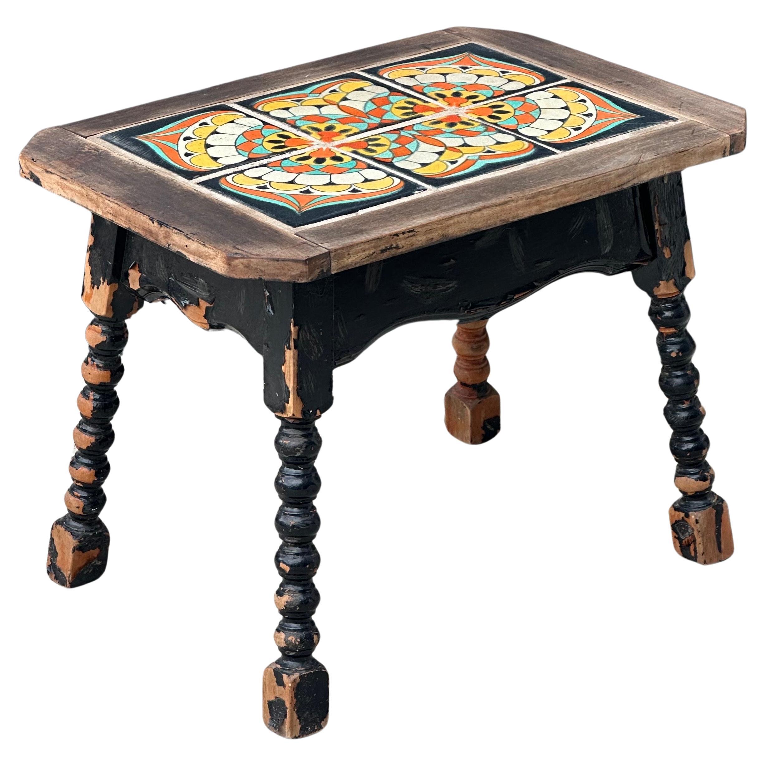 American Rustic Antique Monterey Turned Wood End Table For Sale