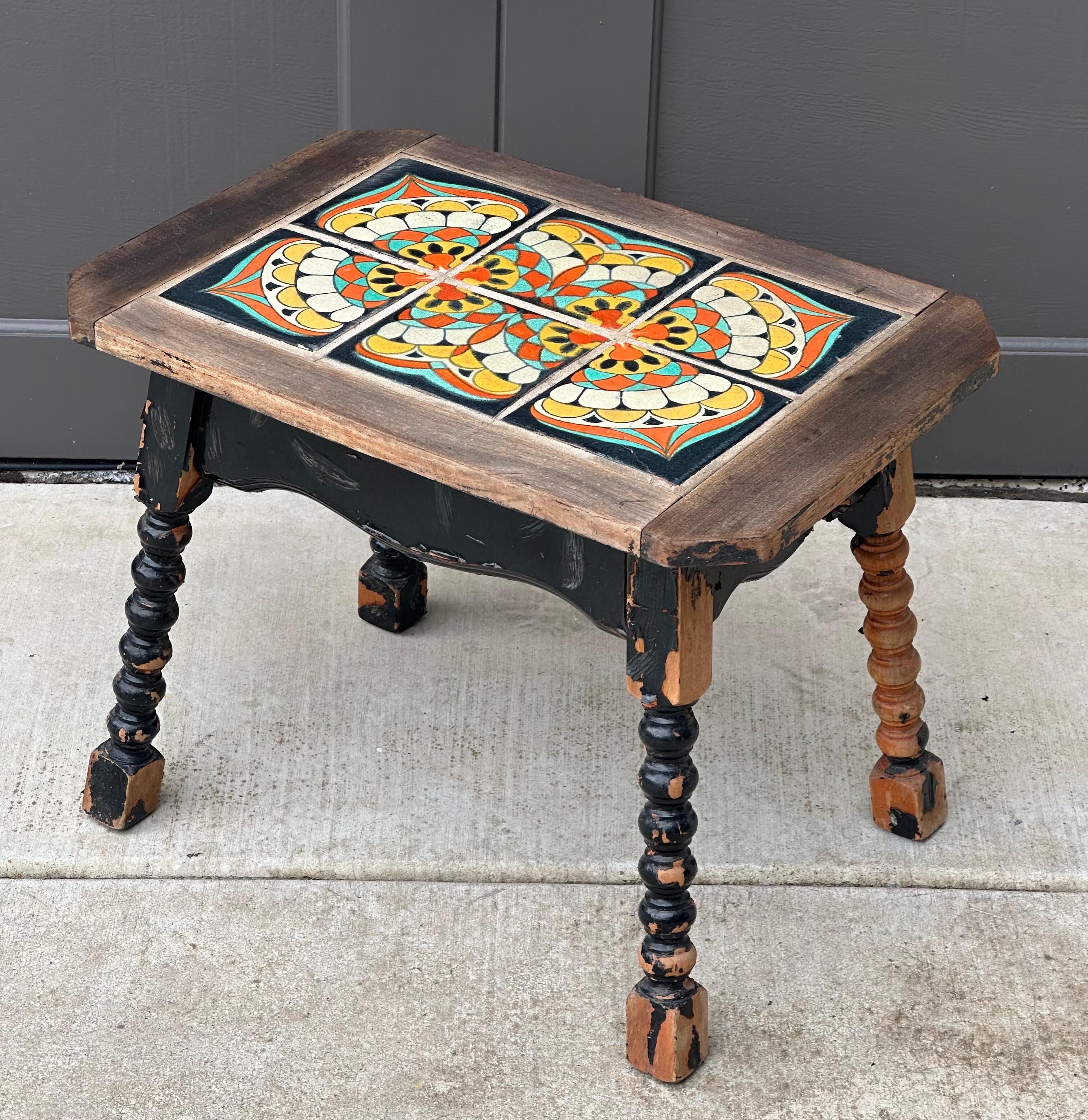 Rustic Antique Monterey Turned Wood End Table For Sale 1