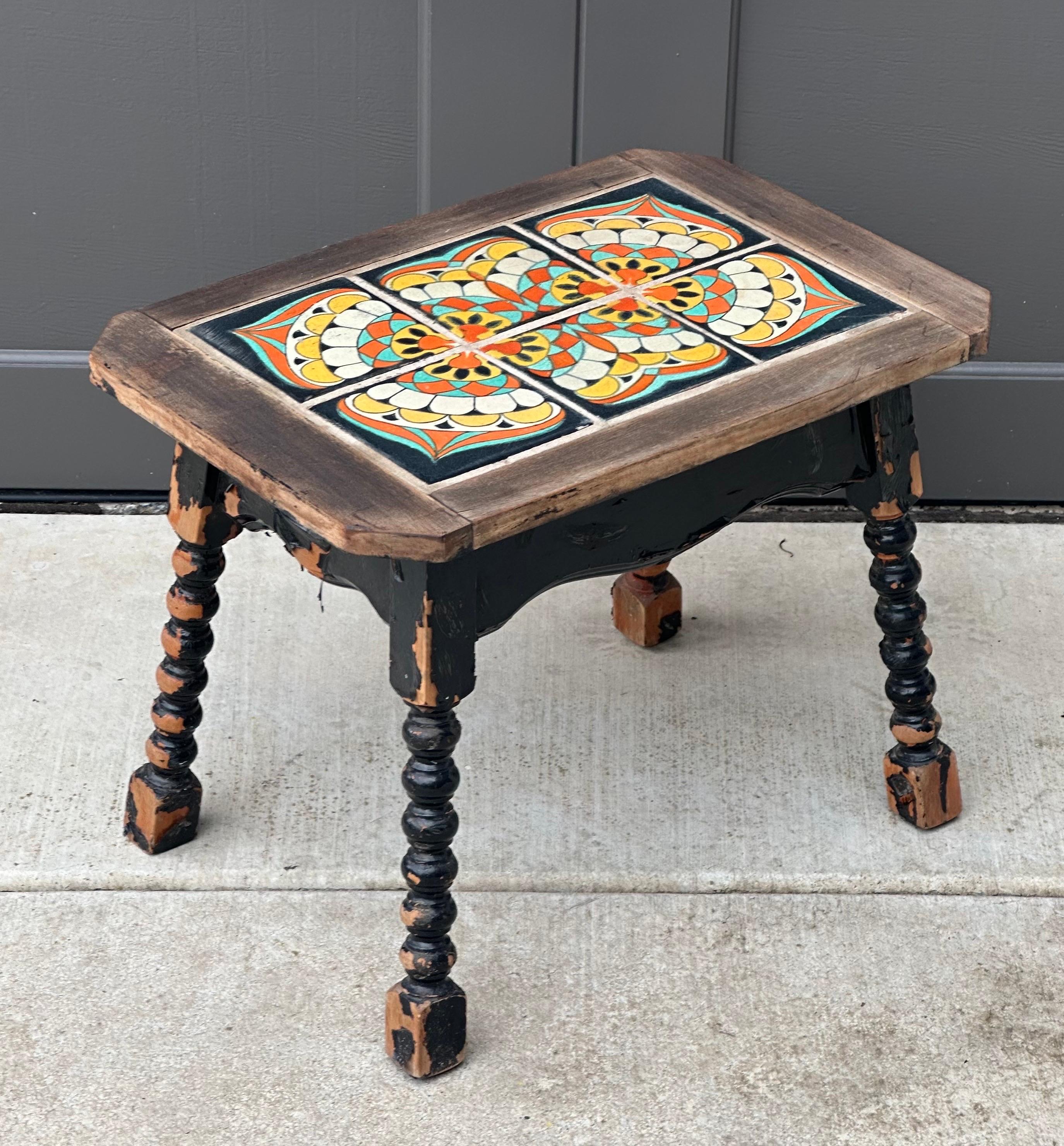 Rustic Antique Monterey Turned Wood End Table For Sale 3