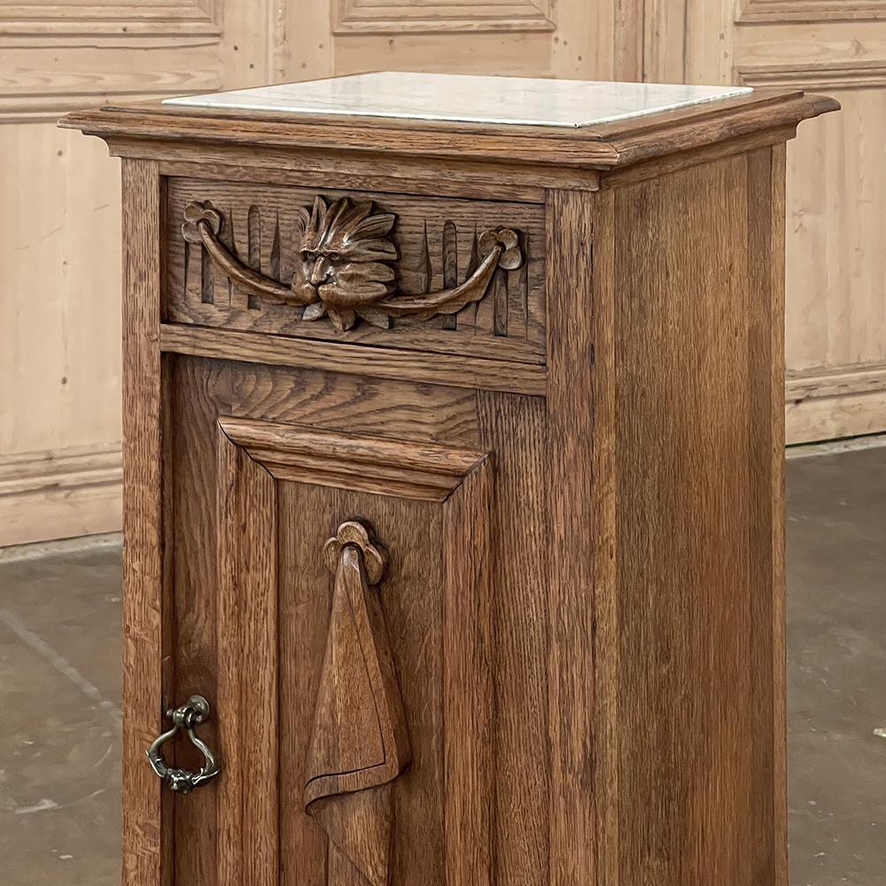 Rustic Antique Neoclassical Marble Top Nightstand ~ Pedestal For Sale 6