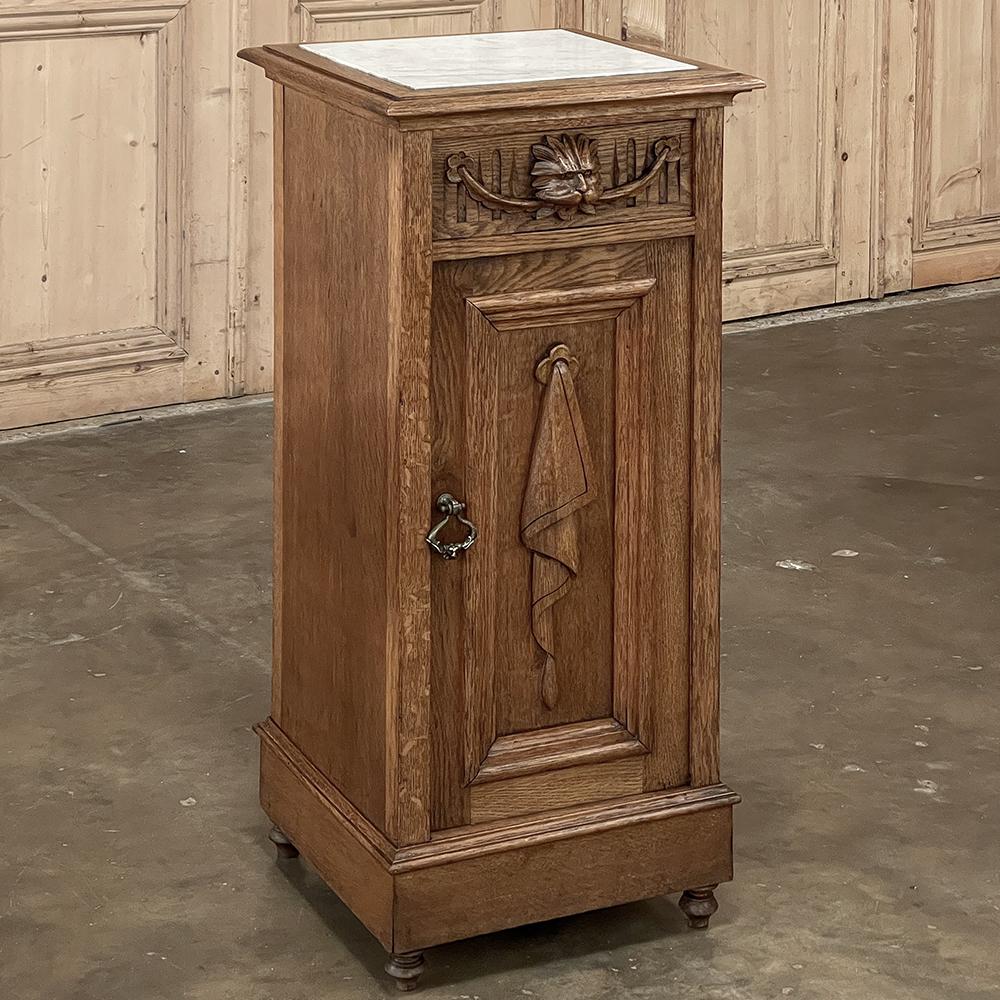Hand-Crafted Rustic Antique Neoclassical Marble Top Nightstand ~ Pedestal For Sale