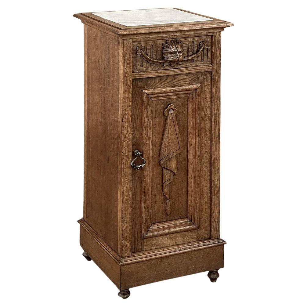 Rustic Antique Neoclassical Marble Top Nightstand ~ Pedestal For Sale