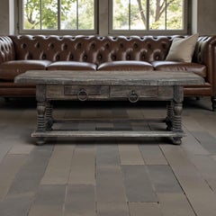 Rustic Antique Oak Coffee Table with Drawers