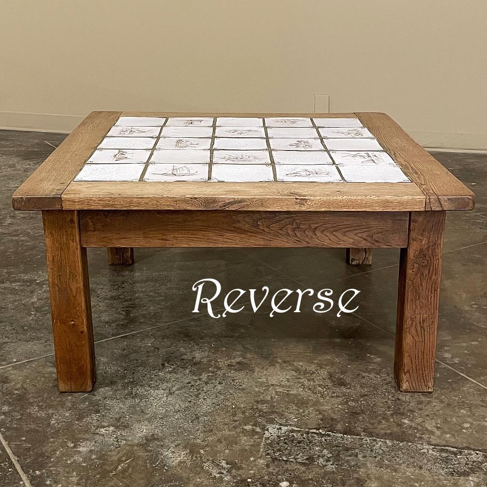 Rustic Antique Oak Coffee Table with Hand-Painted Delft Tiles For Sale 4