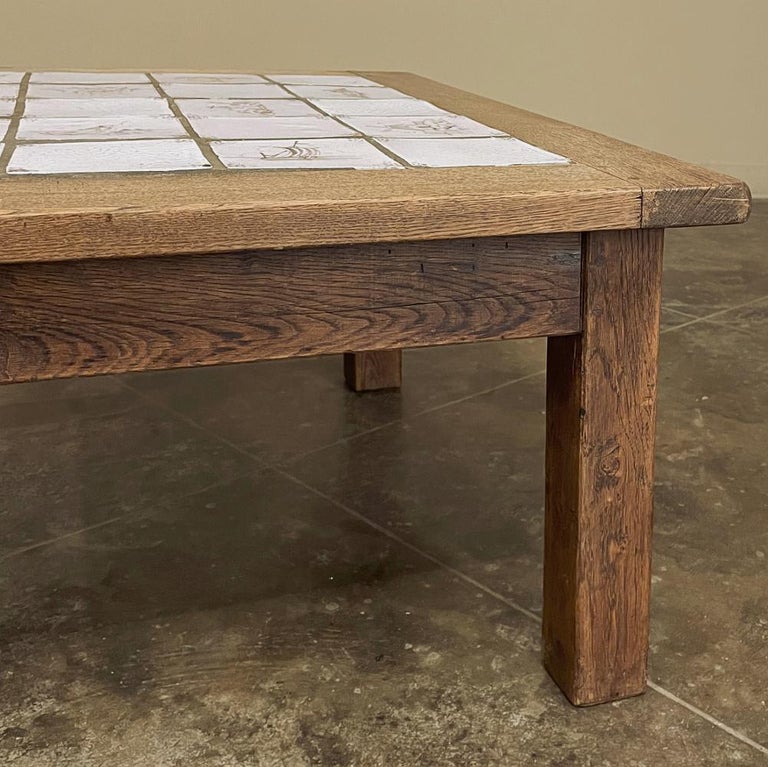 Rustic Antique Oak Coffee Table with HandPainted Delft Tiles For Sale