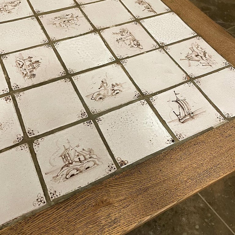 Rustic Antique Oak Coffee Table with Hand-Painted Delft Tiles For Sale ...