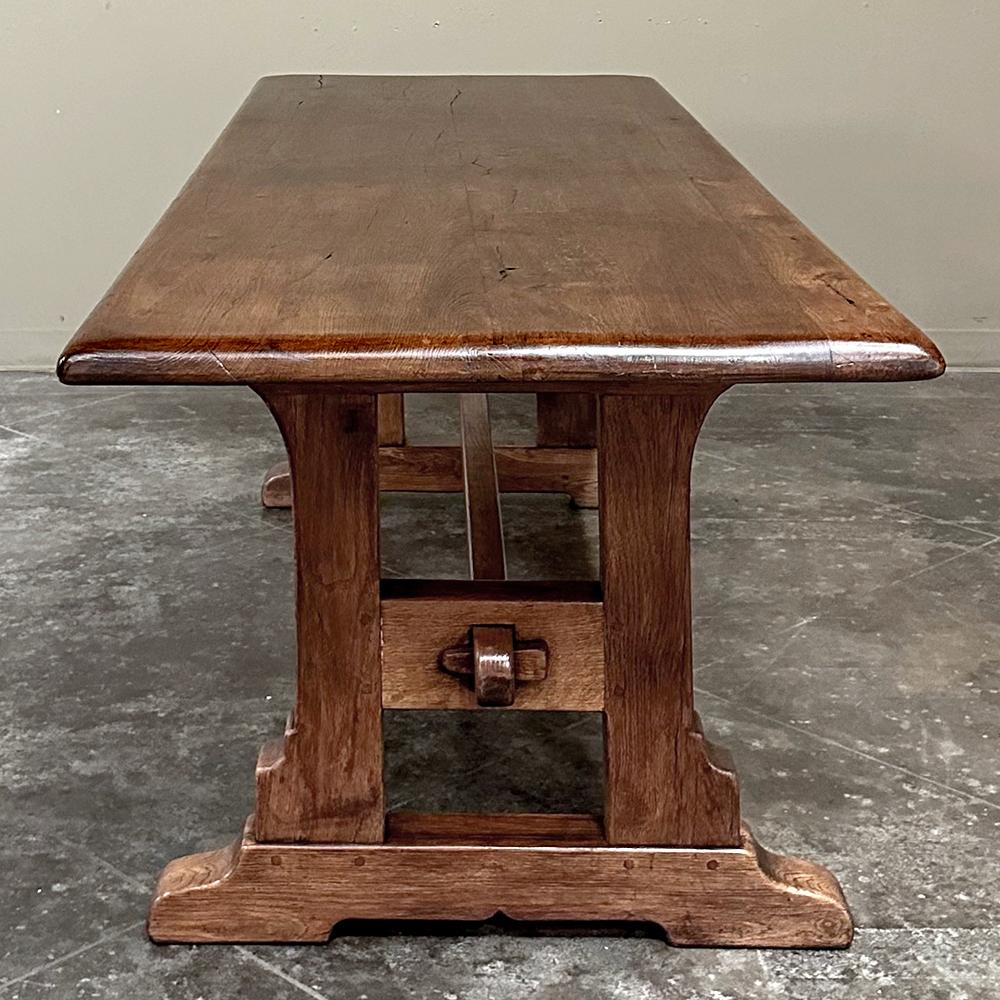 Rustic Antique Oak Dining Table with Trestle For Sale 9