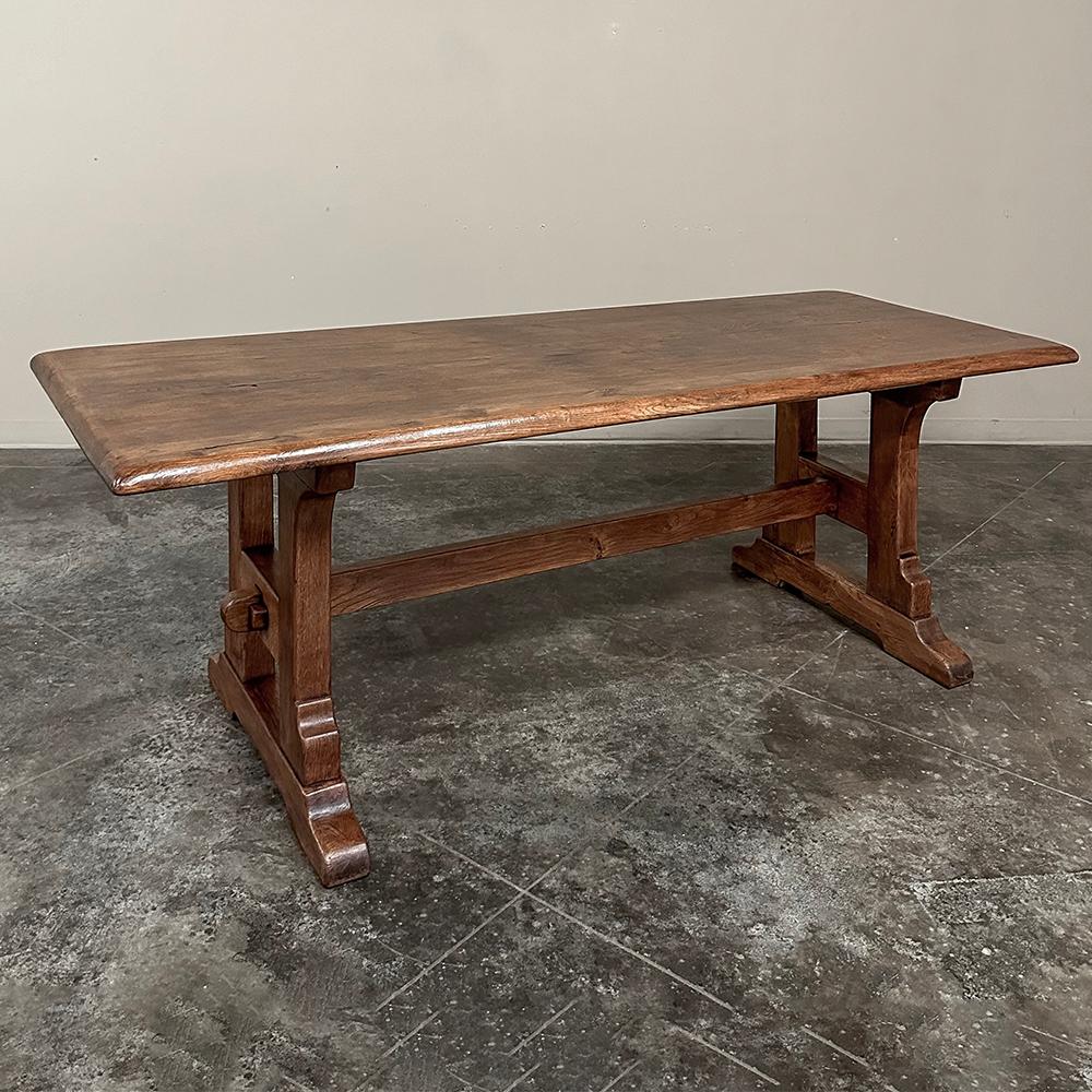 Hand-Crafted Rustic Antique Oak Dining Table with Trestle For Sale