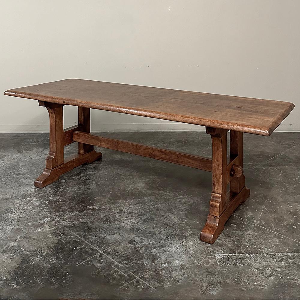 Rustic Antique Oak Dining Table with Trestle In Good Condition For Sale In Dallas, TX