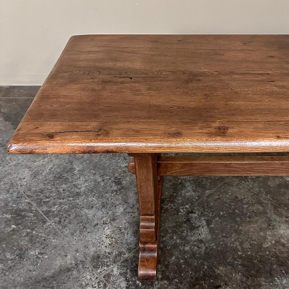 20th Century Rustic Antique Oak Dining Table with Trestle For Sale