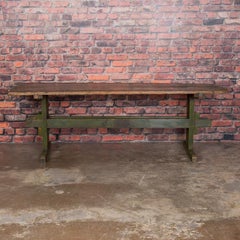 Ancienne table de tréteau rustique originale de récolte ou de ferme peinte en vert