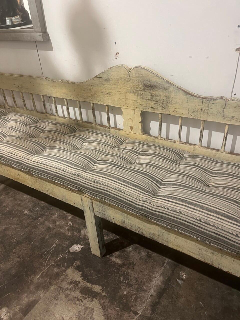 Country Rustic Antique Painted Extra Long European Bench For Sale