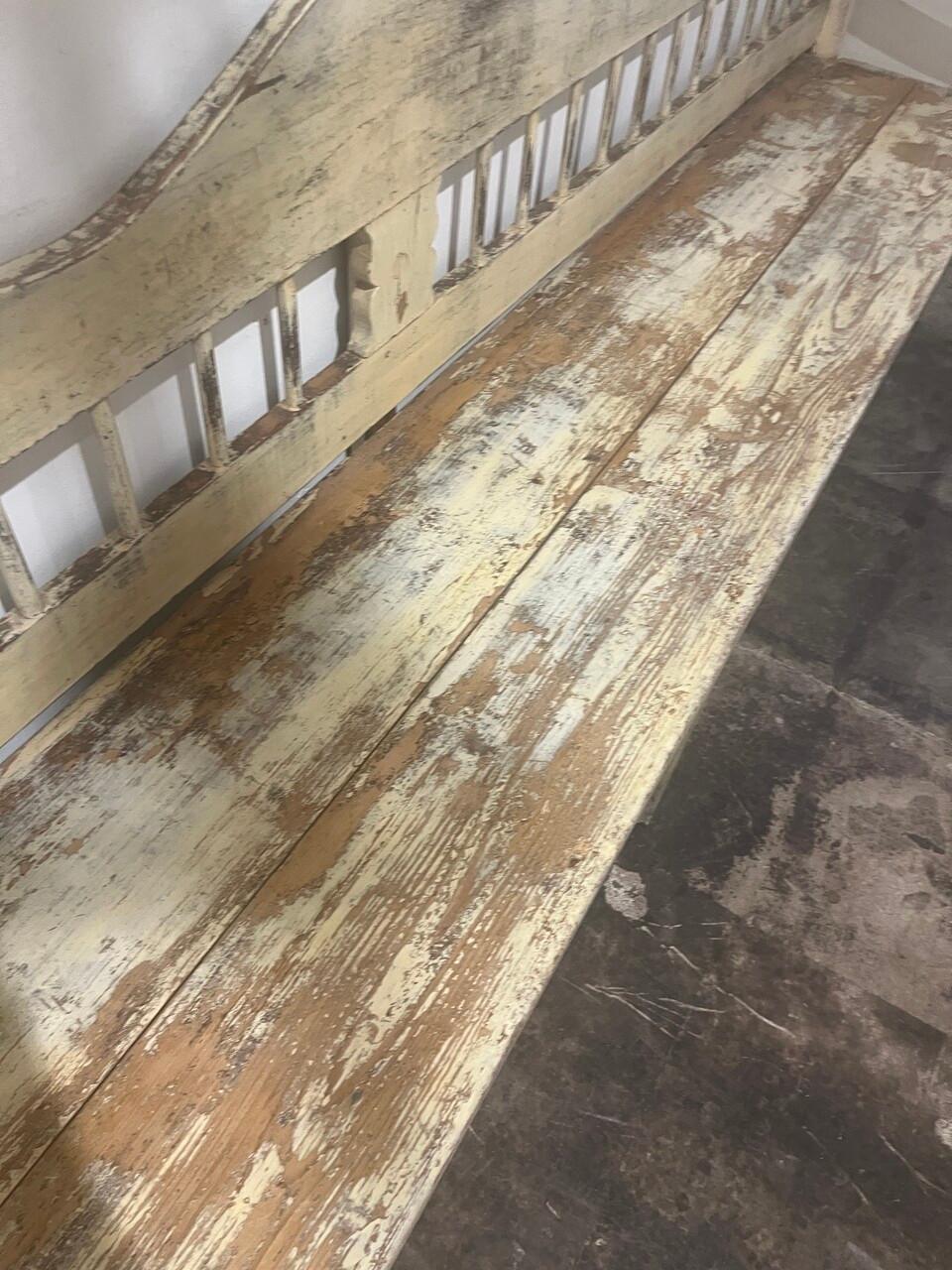 French Rustic Antique Painted Extra Long European Bench For Sale