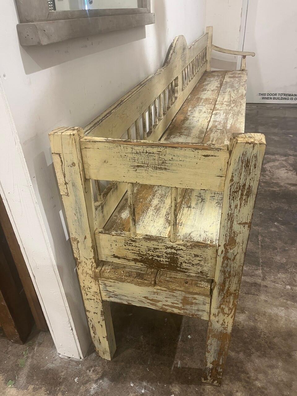 Wood Rustic Antique Painted Extra Long European Bench For Sale