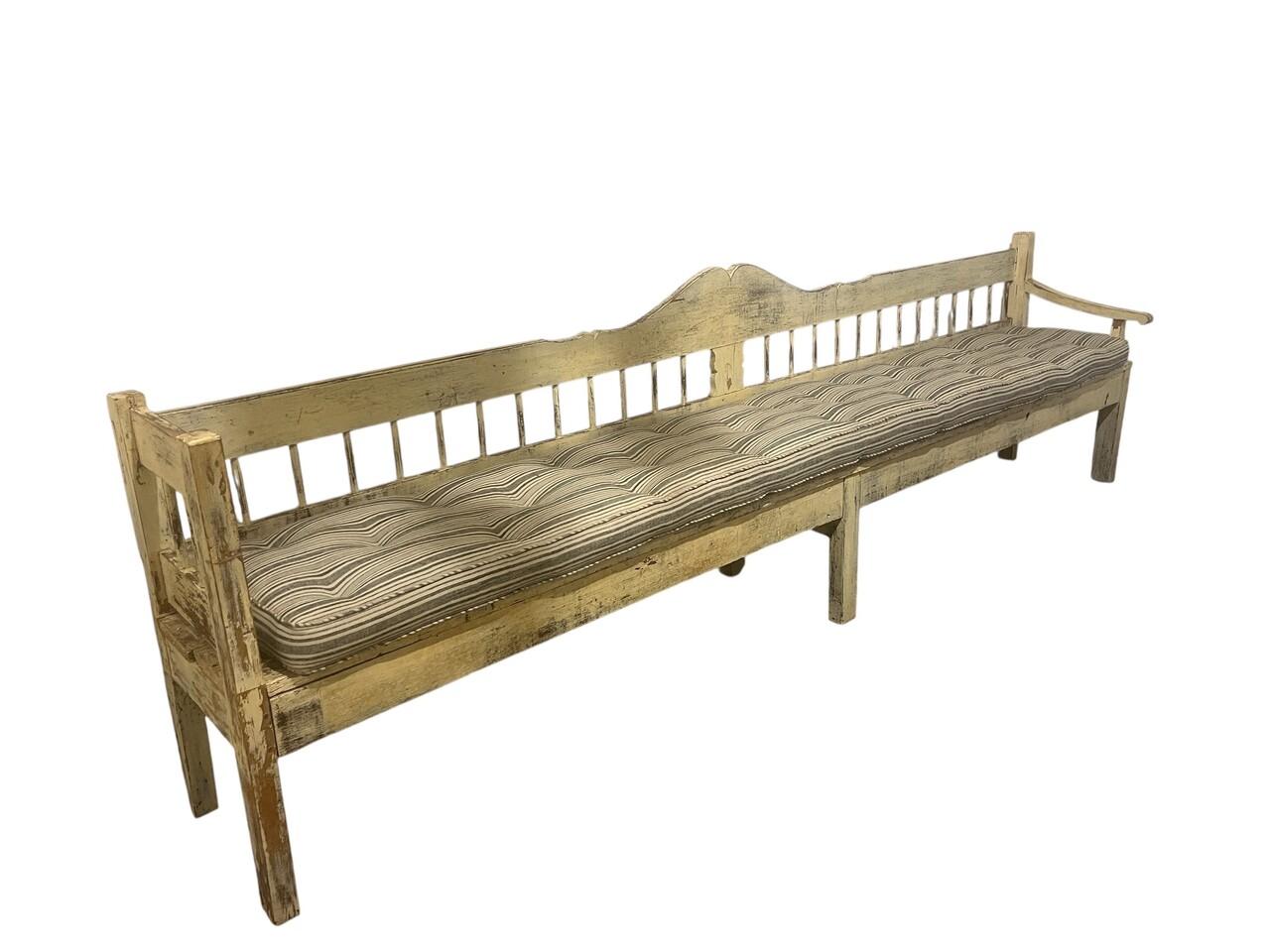 Rustic Antique Painted Extra Long European Bench For Sale 1