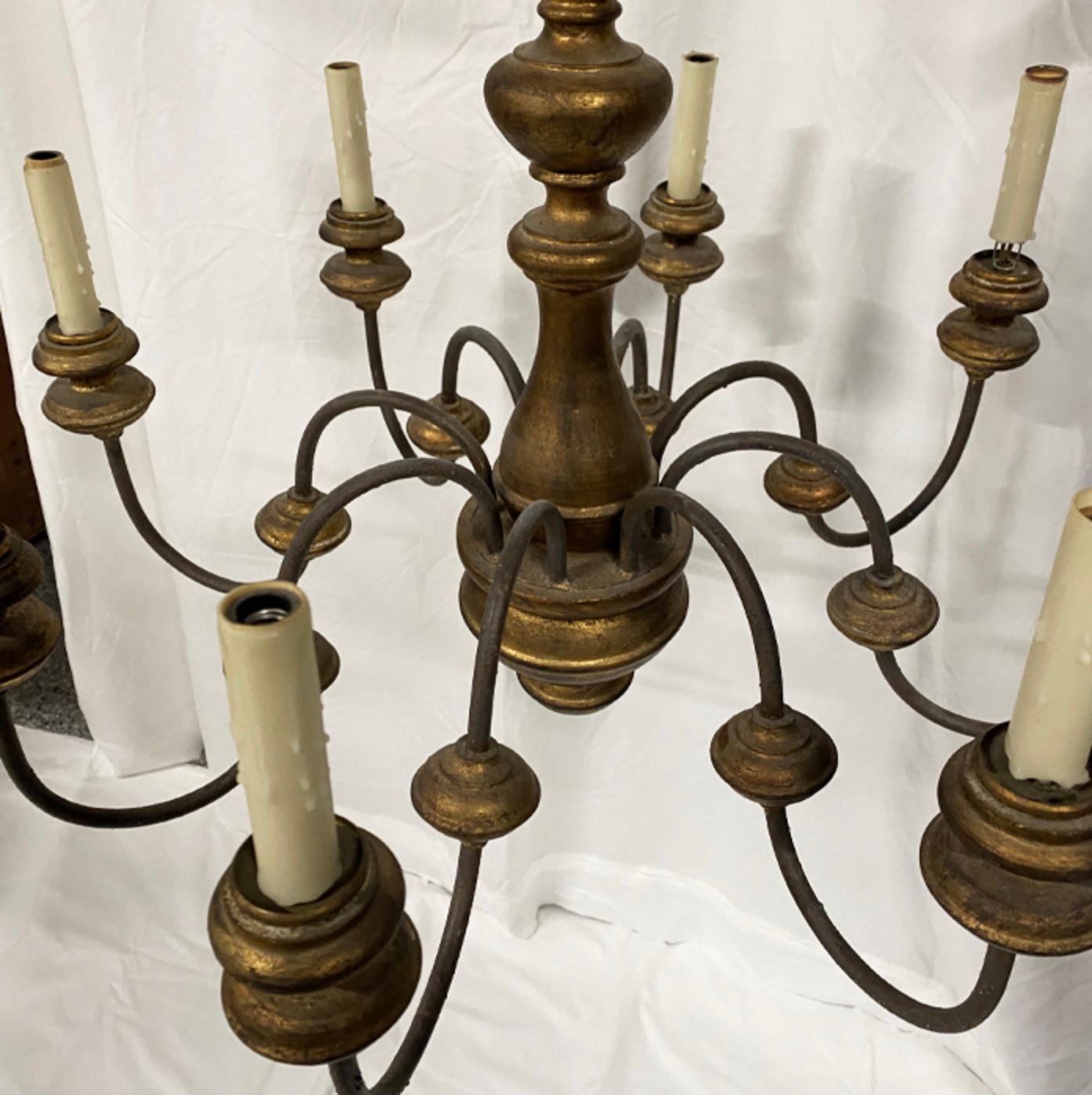 Rustic Antique Painted Wood and Gilt Chandelier

Eight arm painted wood chandelier.

Dimensions: 23.5″h not including chain, 27.5″ overall width