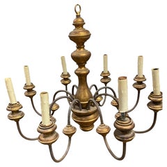 Rustic Antique Painted Wood and Gilt Chandelier