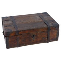 Rustic Antique Peasant Wooden Chest in Dark Brown, 19th Century Finland